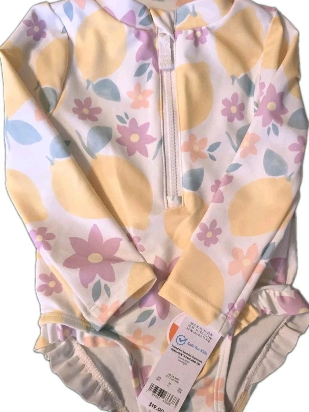 Carter's Girls 12M UV Sun Suit 1-Piece Long Sleeve Zip Floral Multicolor NWT